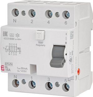 Реле диференційне (ПЗВ) 4р EFI-P4 16/0,03 NL тип A (10kA) (нейтр. полюс зліва) 2061810 фото