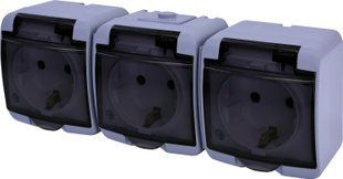 Розетка 3-на з з/к Schuko RHE-3sd-SR (сіра/прозора кришка, IP54) 4668075 фото