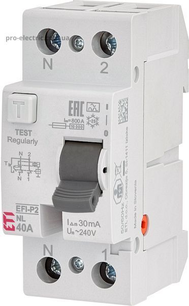 Реле диференційне (ПЗВ) 2р EFI-P2 40/0,03 NL тип A (10kA) (полюс N зліва) 2061412 фото